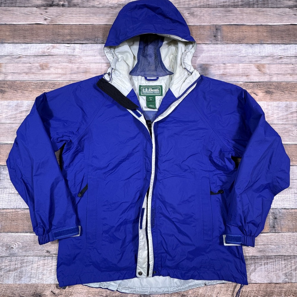 L.L. Bean Women's Rain Jacket Large Blue‎ Gore-Tex Hooded Waterproof Outdoor